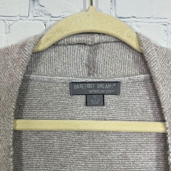 Barefoot Dreams Bamboo Chic Lite Cardigan 1X Brown Gray Long Weekend Rib Sweater - Picture 8 of 14